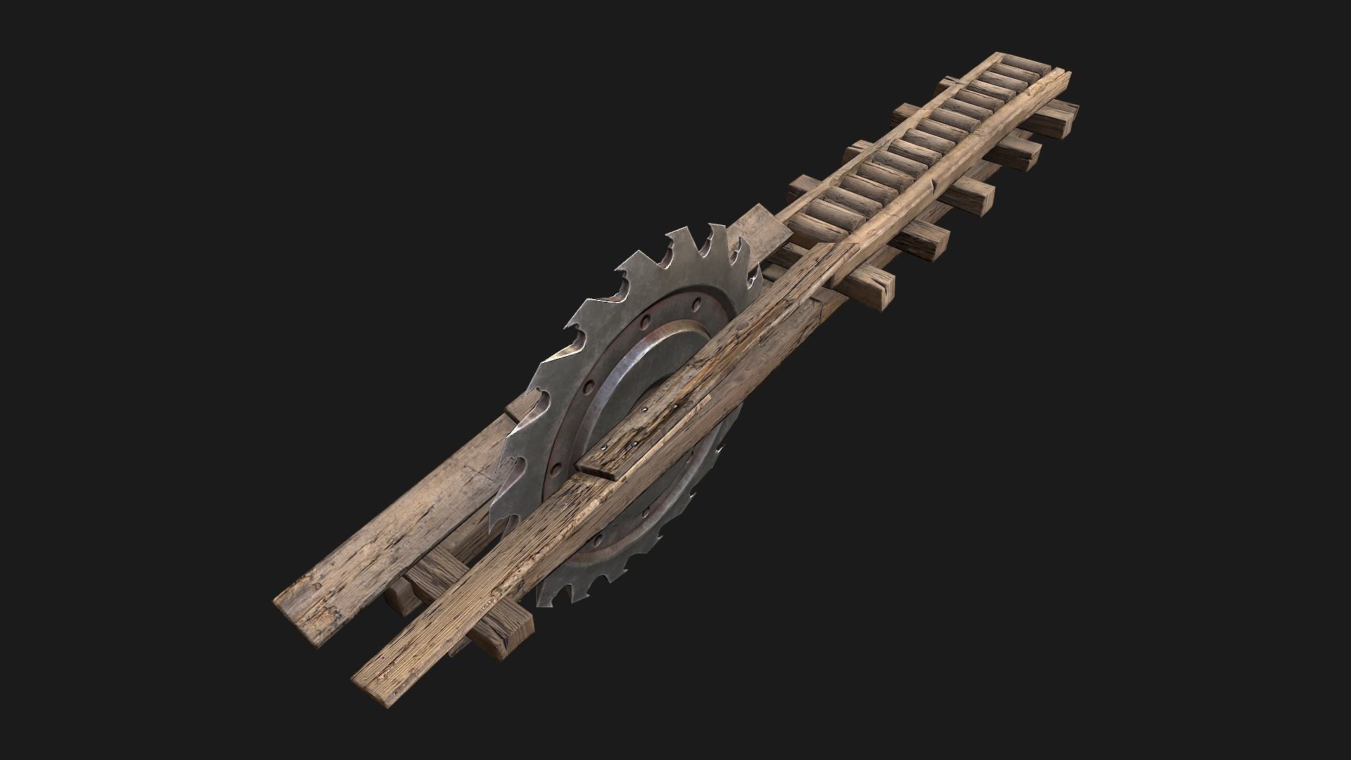 Medieval Sawmill Mechanism Low-poly 3D model_7