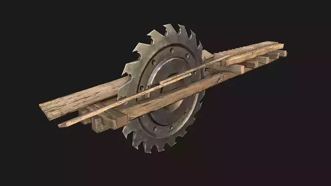 Medieval Sawmill Mechanism Low-poly 3D model