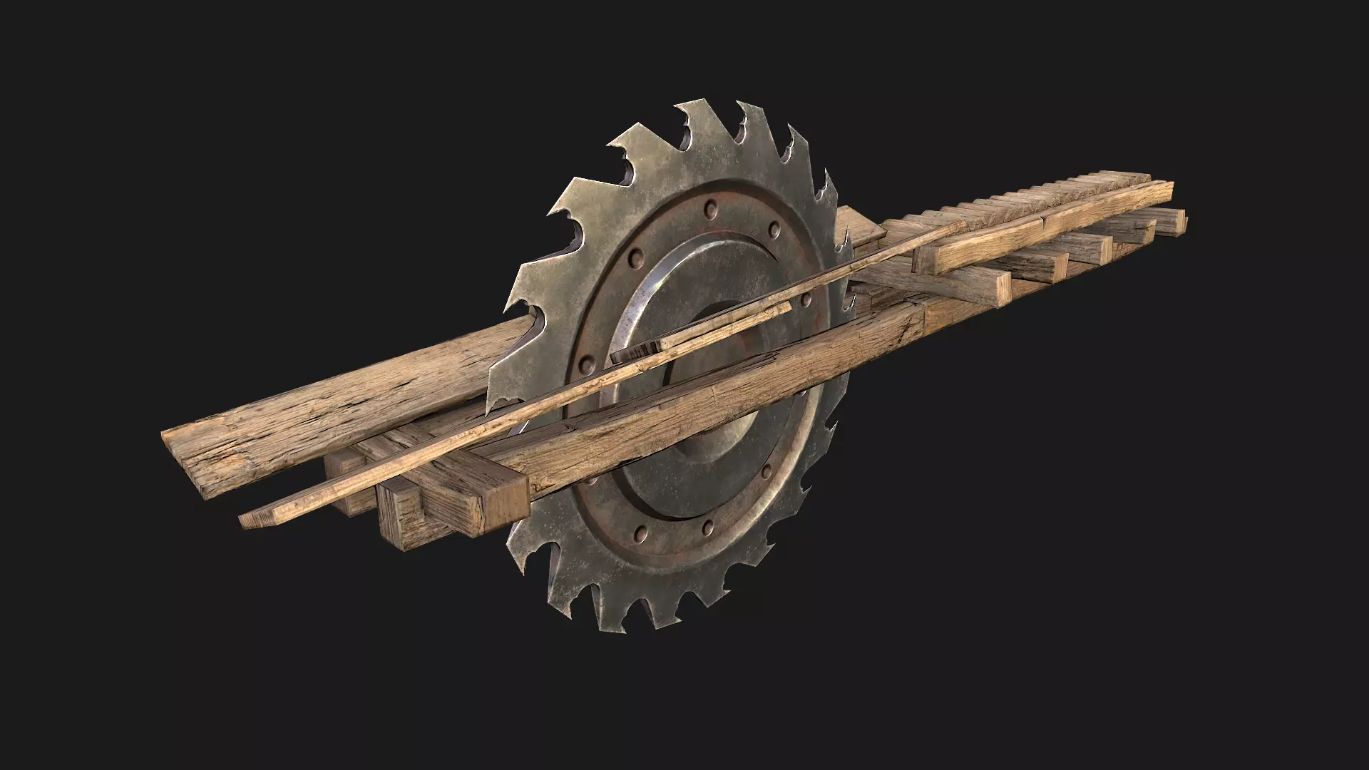 Medieval Sawmill Mechanism Low-poly 3D model_0