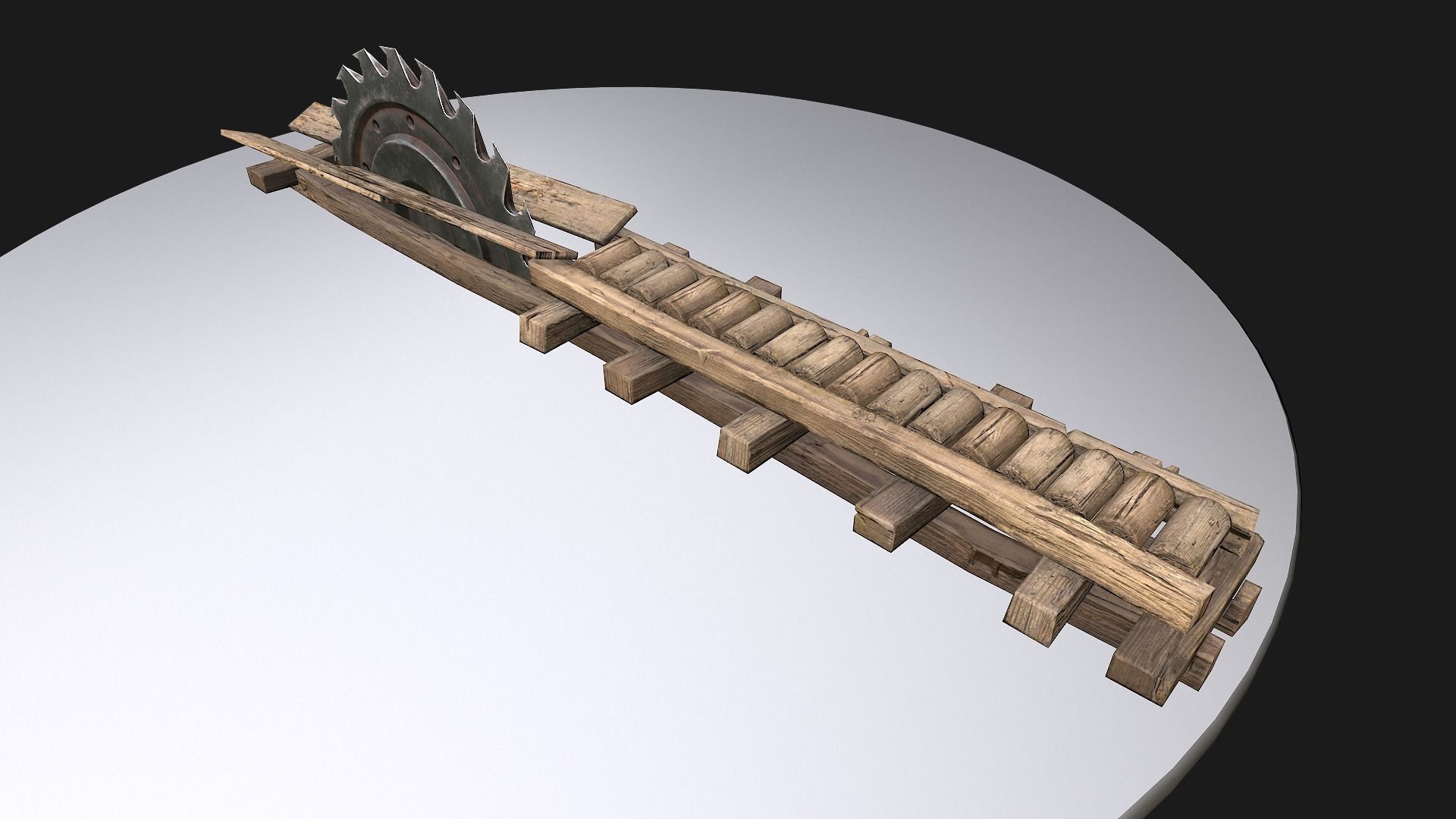 Medieval Sawmill Mechanism Low-poly 3D model_9