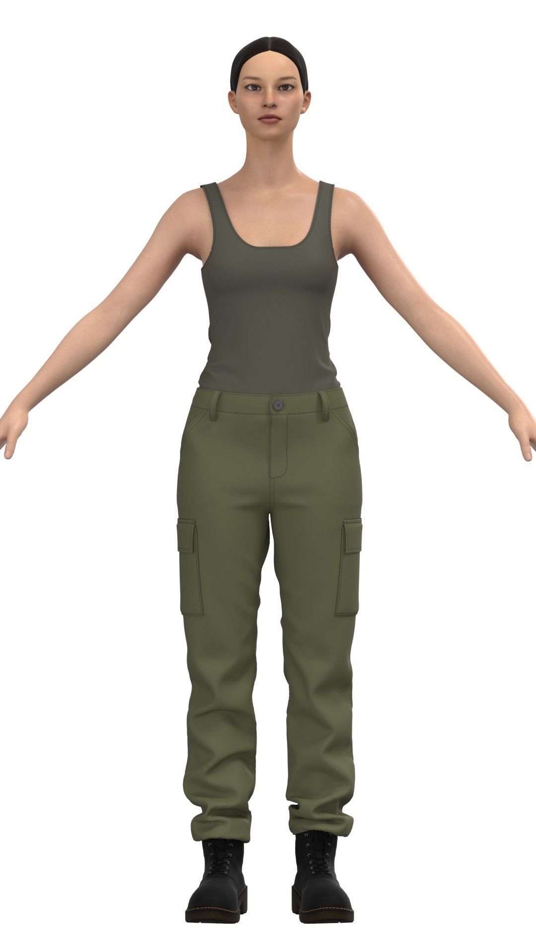 Womens Tactical Cargo Pants and Shirt  3D model_1