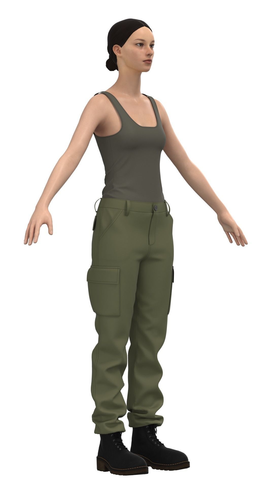 Womens Tactical Cargo Pants and Shirt  3D model_3