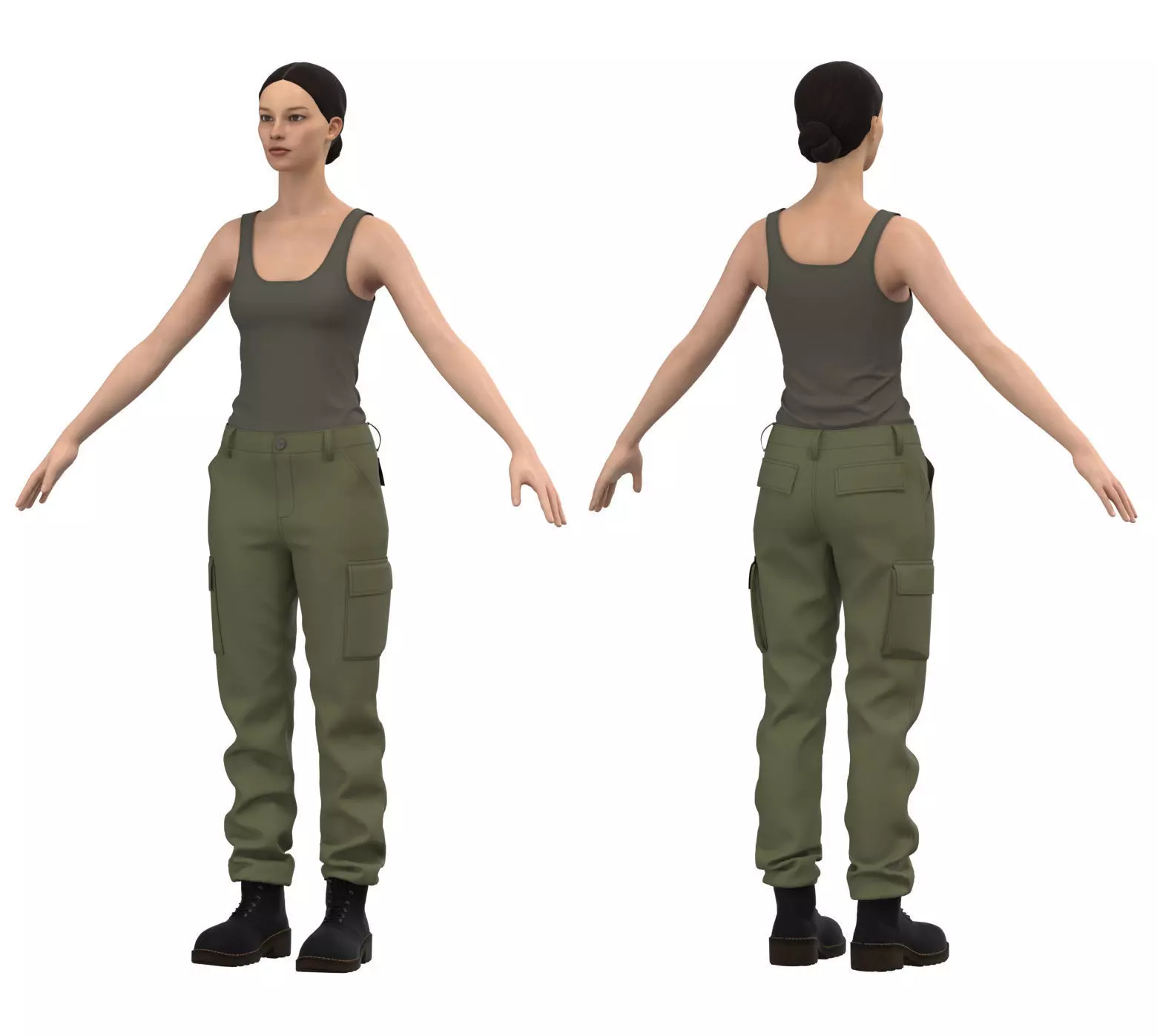 Womens Tactical Cargo Pants and Shirt  3D model_0