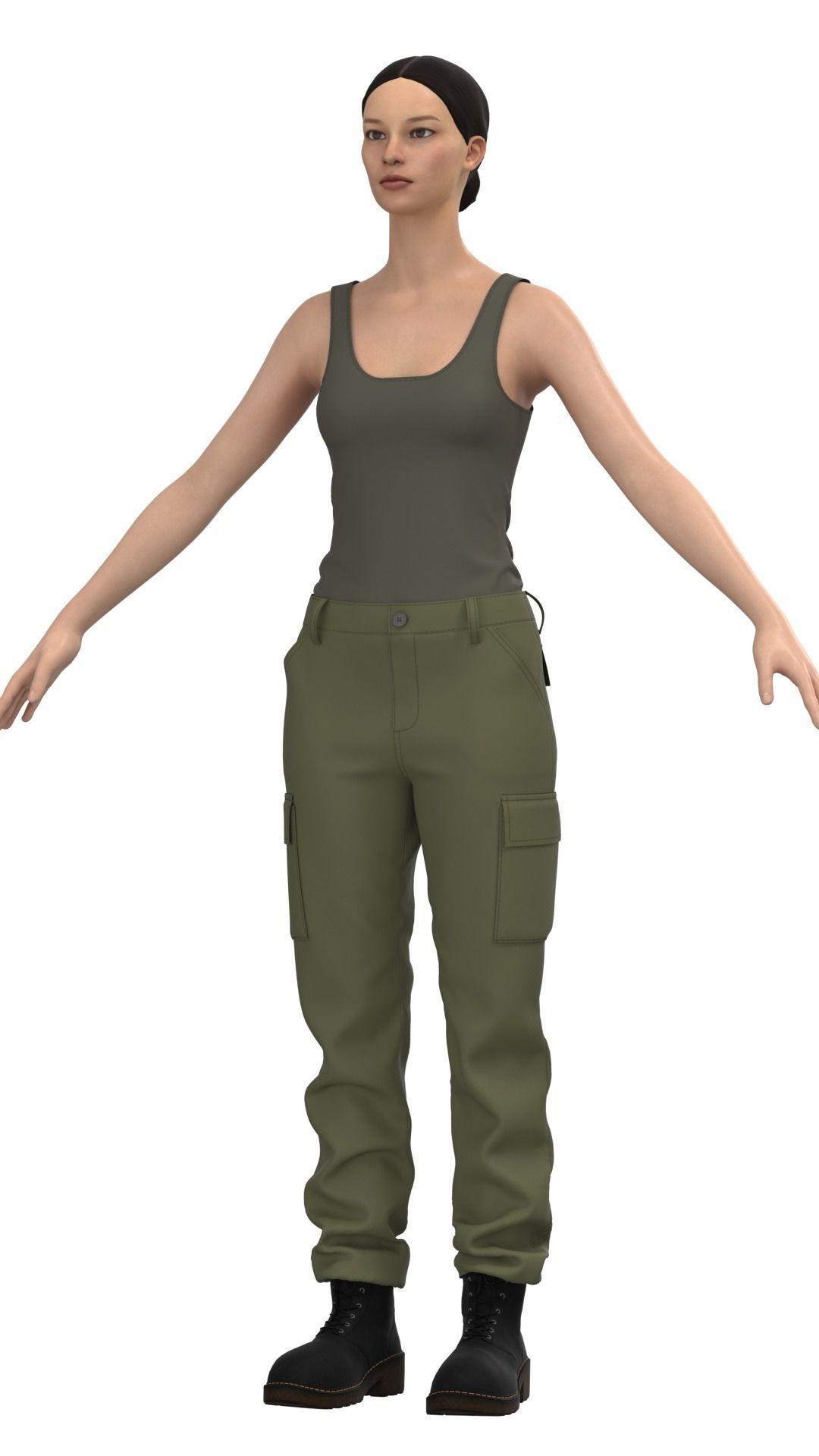 Womens Tactical Cargo Pants and Shirt  3D model_16