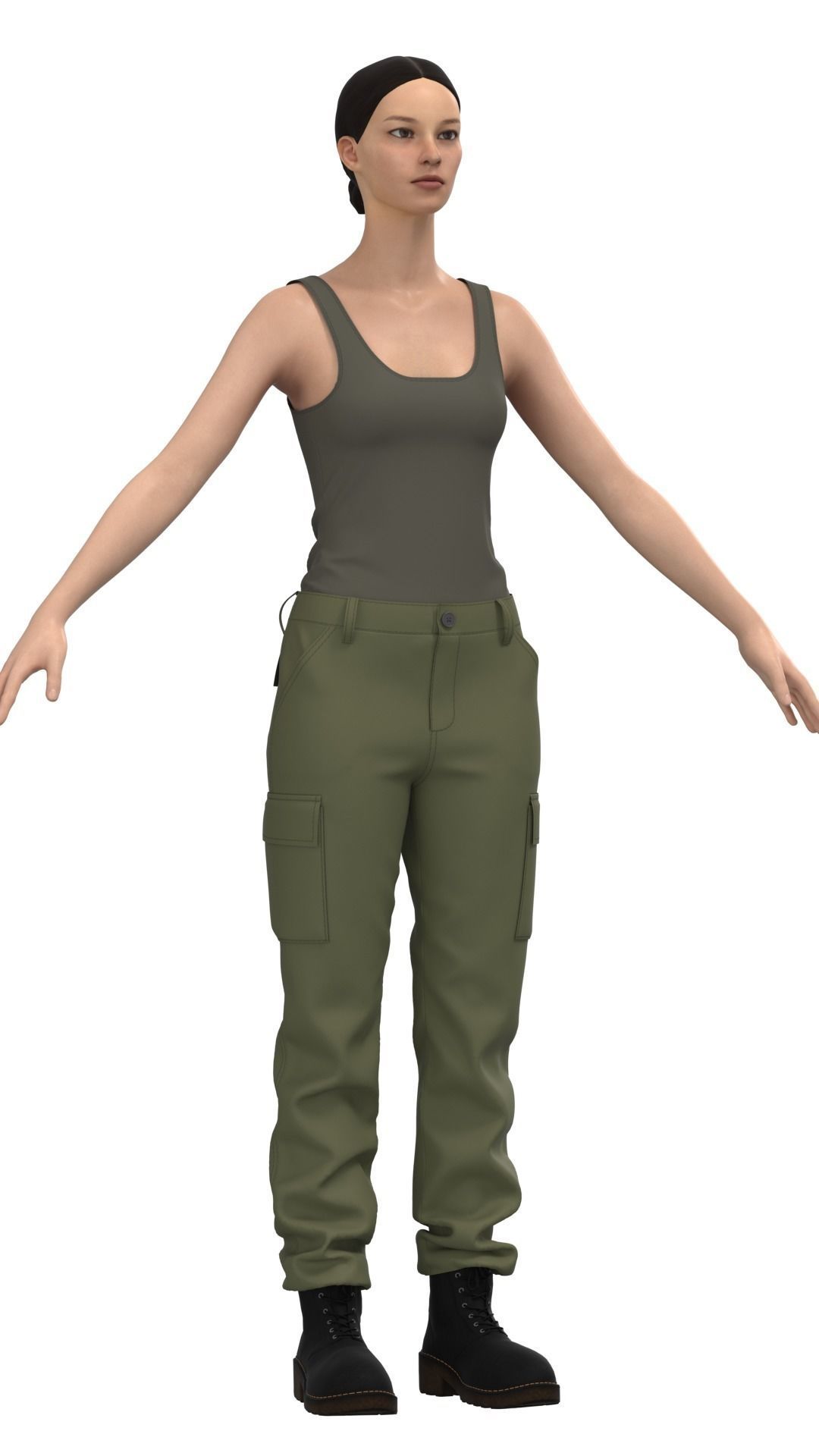 Womens Tactical Cargo Pants and Shirt  3D model_2