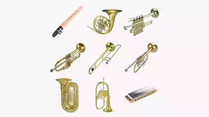 Wind instruments 3D Model Collection