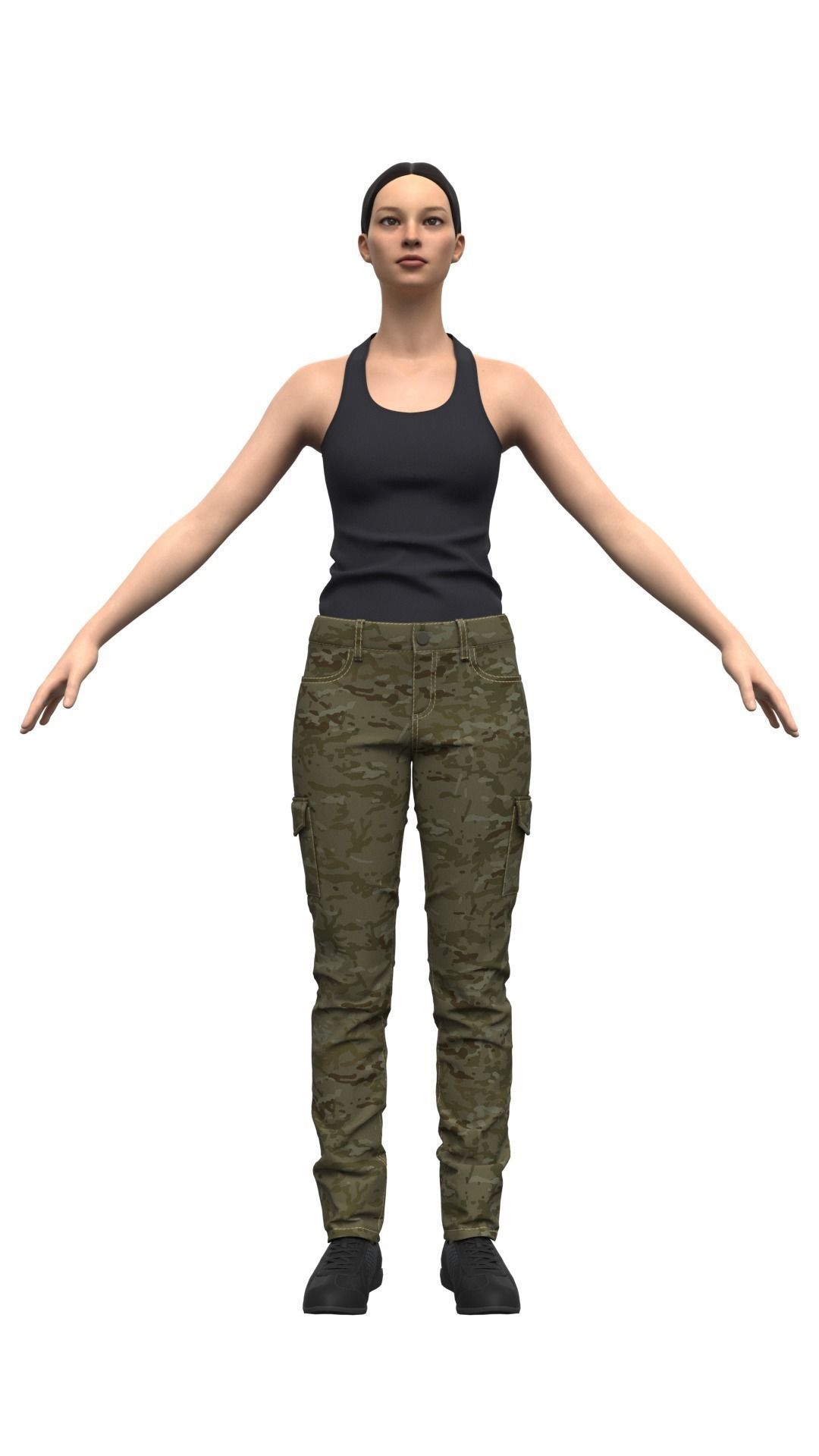 Female Military Style Cargo Pants - Marvelous Designer 3D model_2
