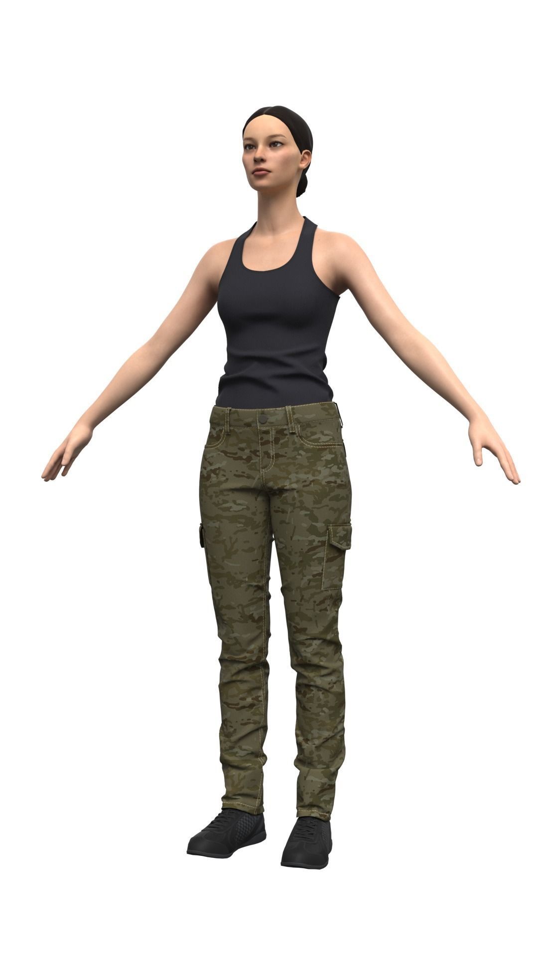 Female Military Style Cargo Pants - Marvelous Designer 3D model_1