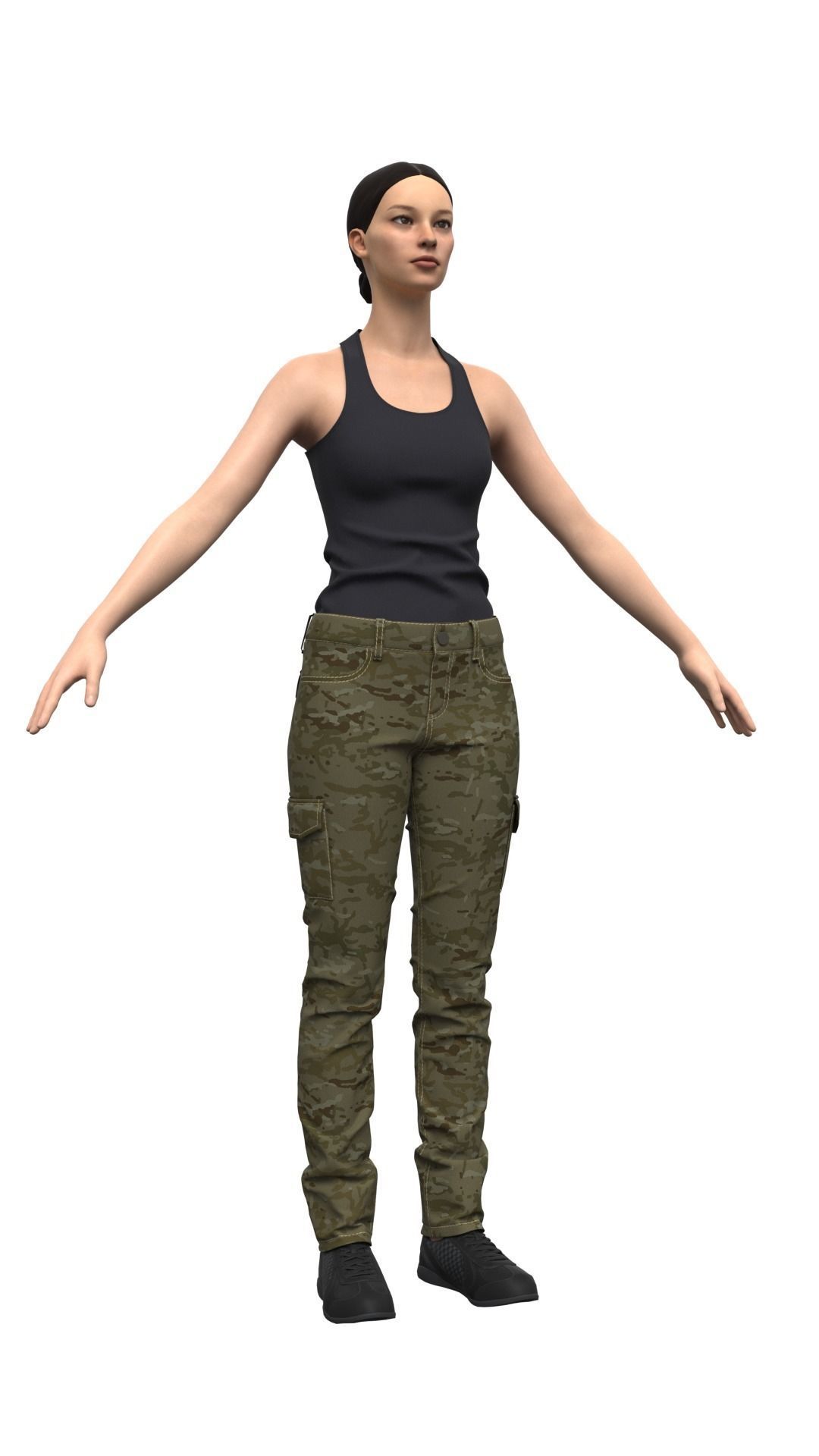 Female Military Style Cargo Pants - Marvelous Designer 3D model_3
