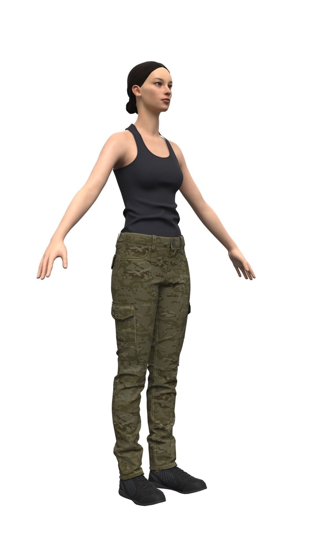 Female Military Style Cargo Pants - Marvelous Designer 3D model_4