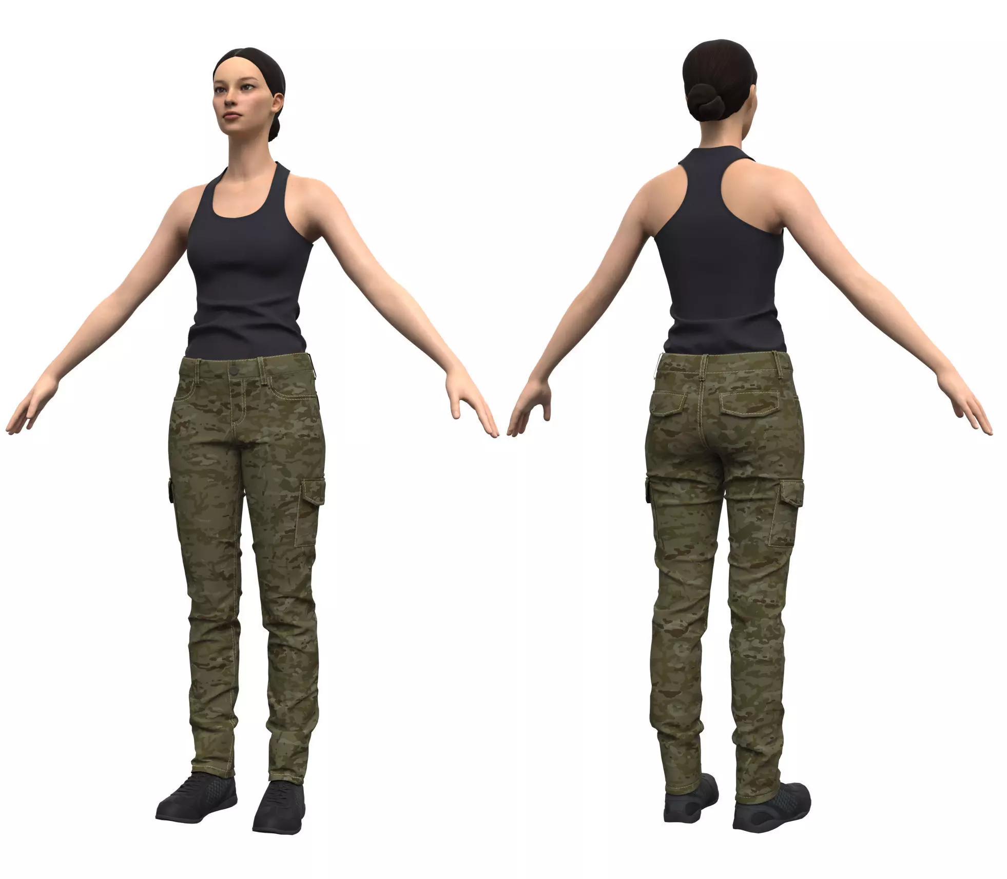 Female Military Style Cargo Pants - Marvelous Designer 3D model_0
