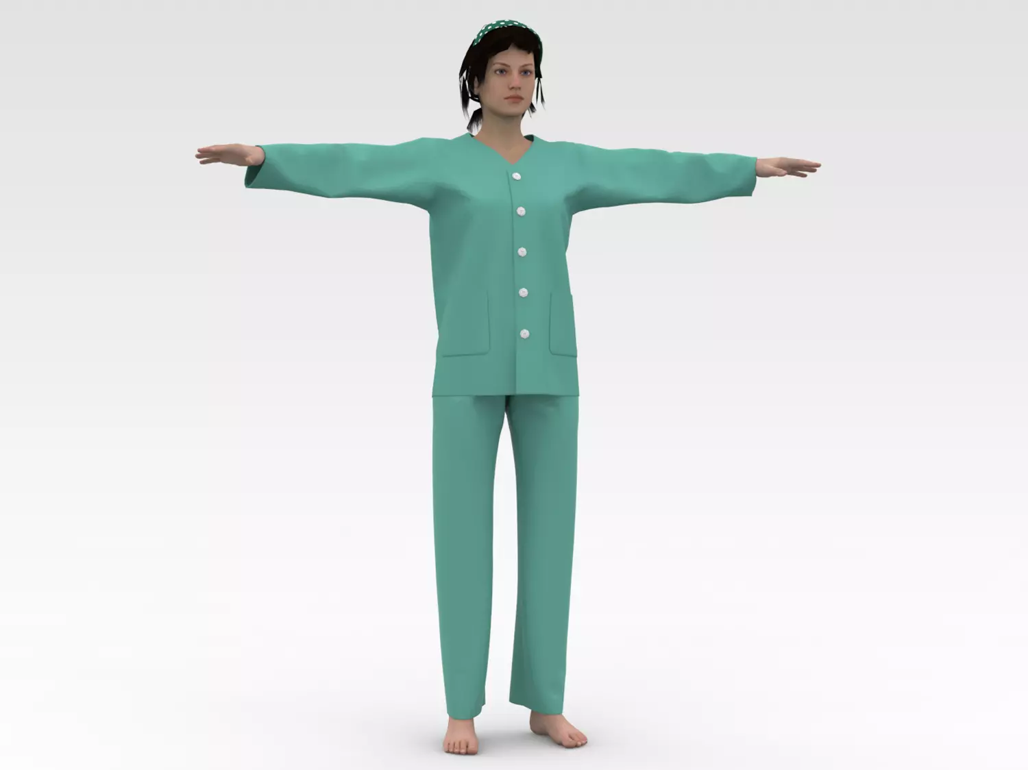 Female Patient Green Dress 3D model_0
