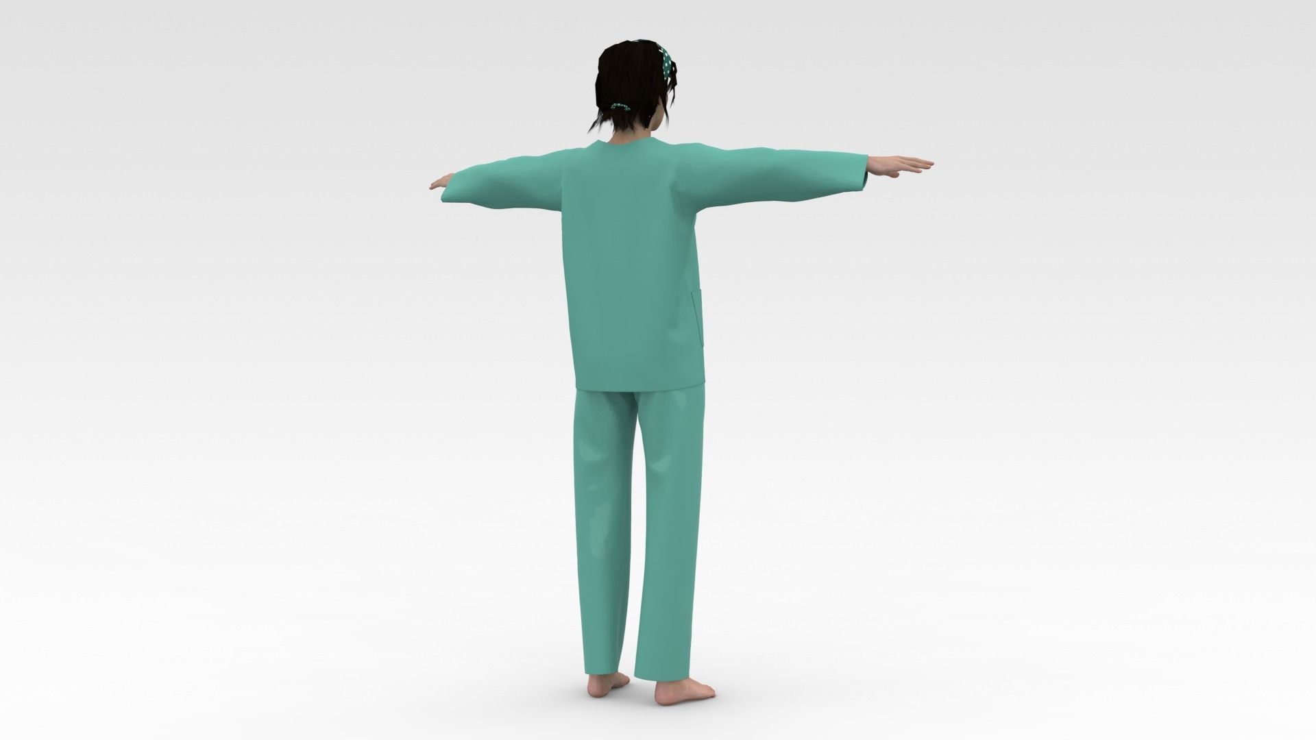 Female Patient Green Dress 3D model_4