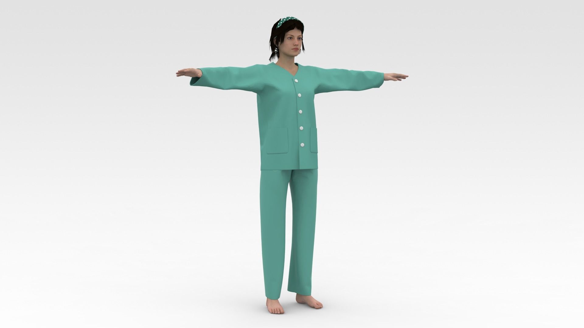 Female Patient Green Dress 3D model_5