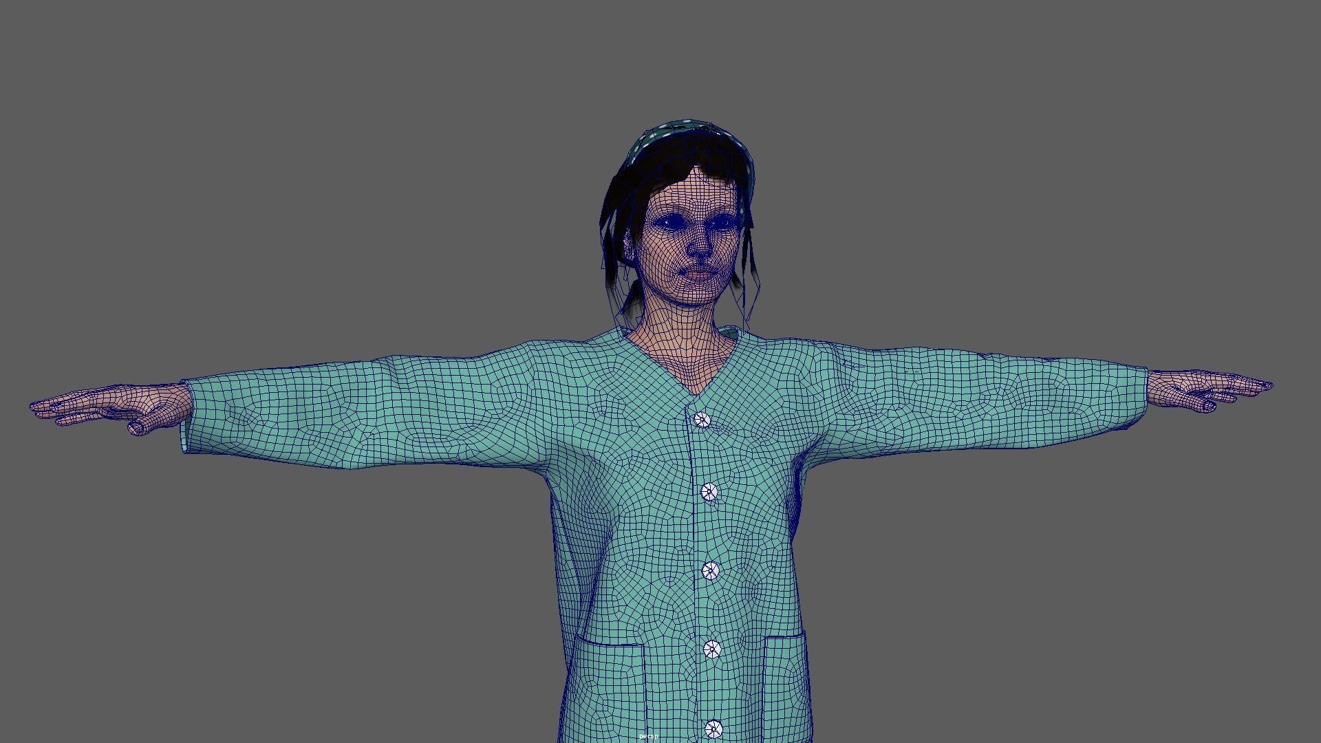 Female Patient Green Dress 3D model_8