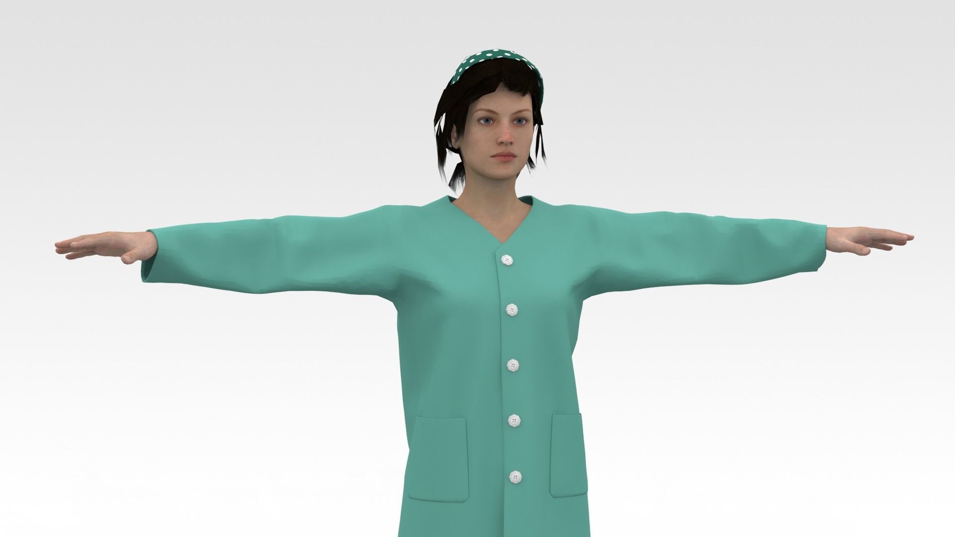 Female Patient Green Dress 3D model_1