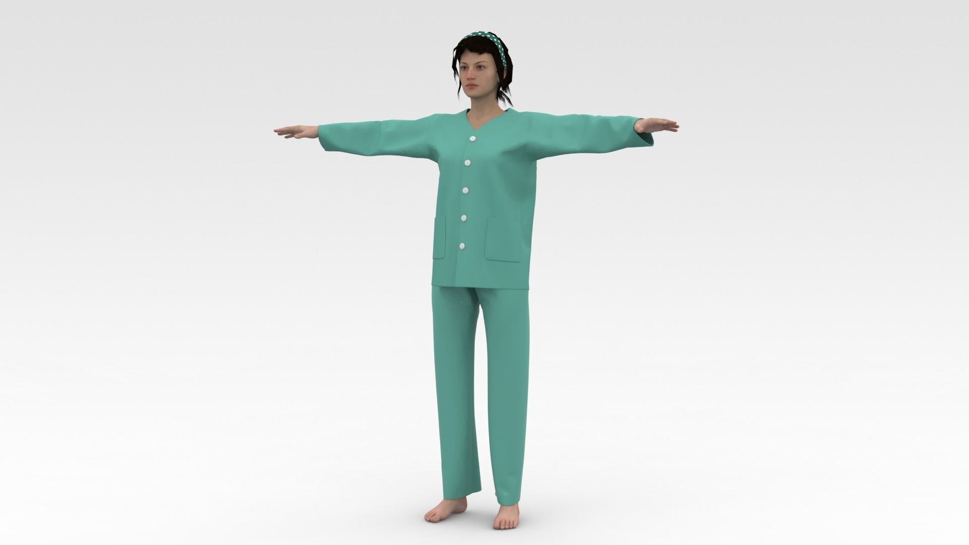 Female Patient Green Dress 3D model_2