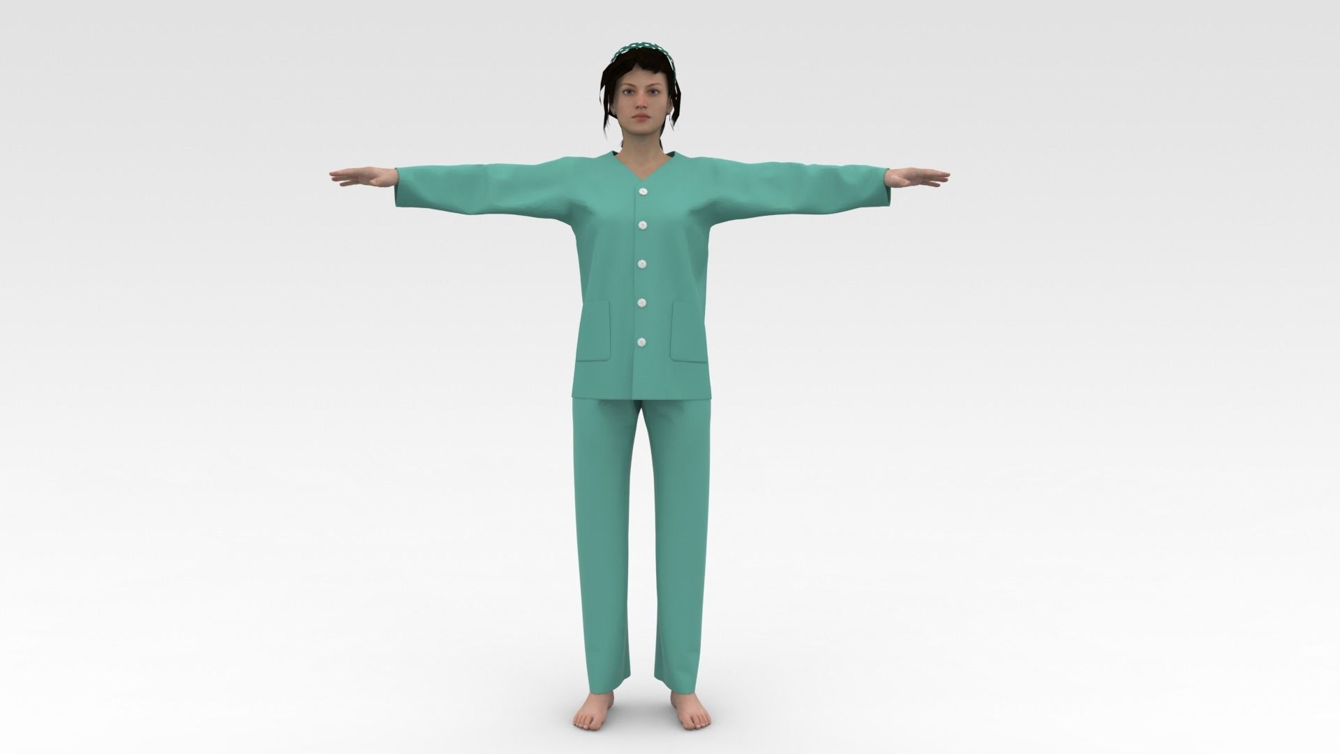 Female Patient Green Dress 3D model_6