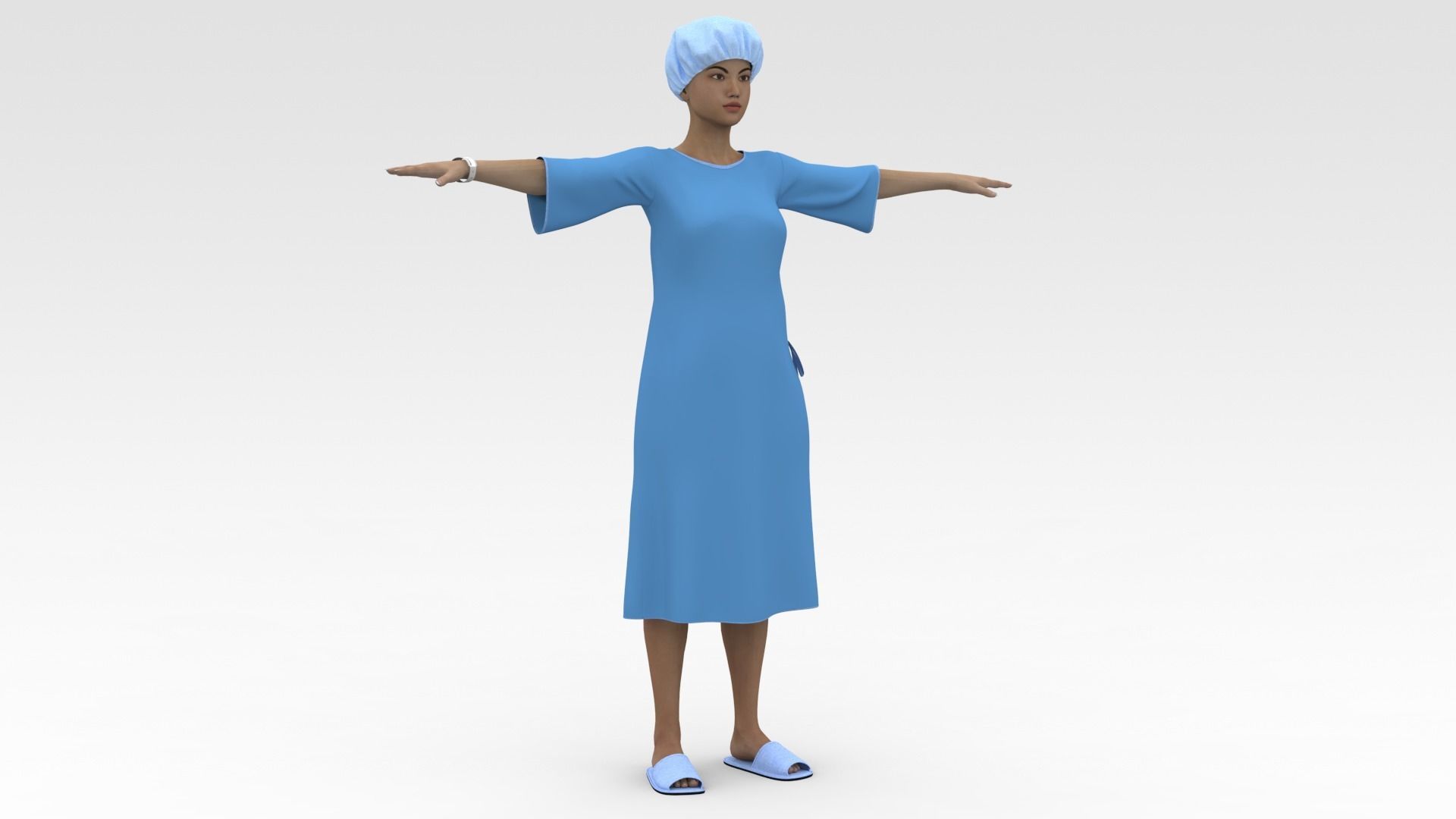 Female Patient with Blue Gown 3D model_5