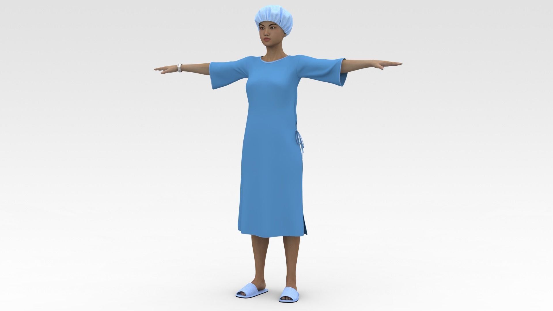 Female Patient with Blue Gown 3D model_2