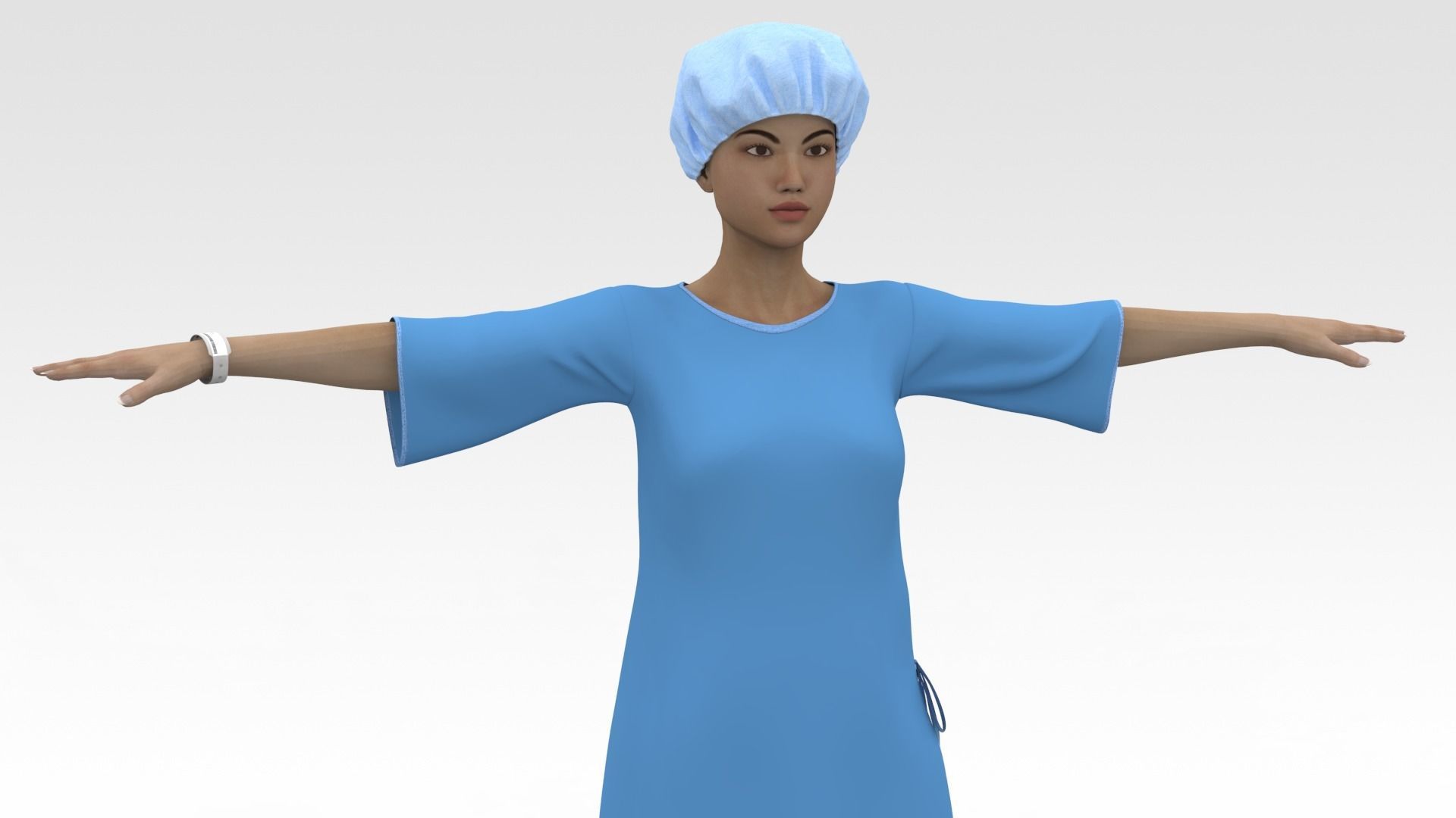 Female Patient with Blue Gown 3D model_1