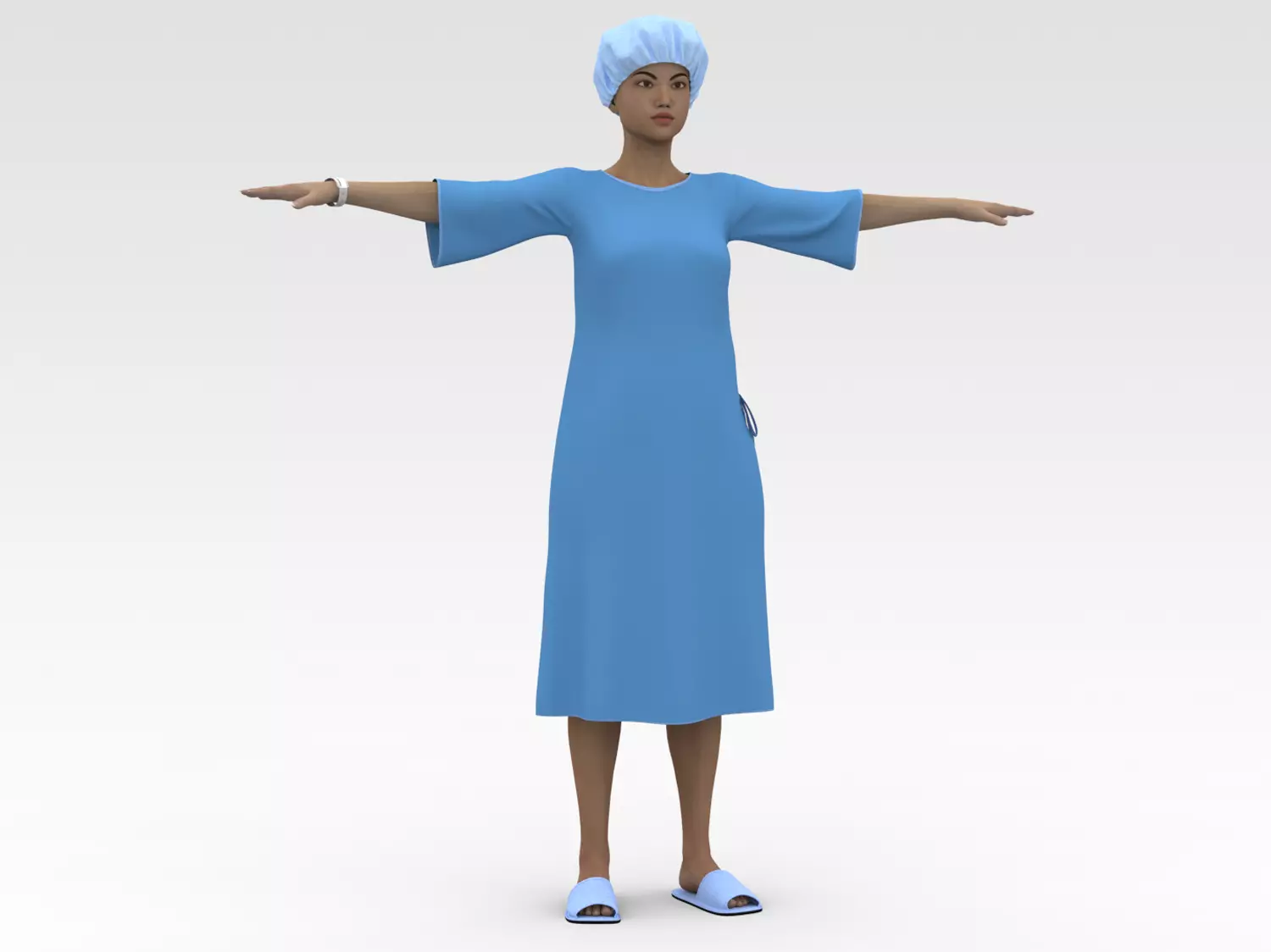 Female Patient with Blue Gown 3D model_0