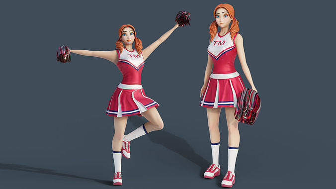 Cartoon cheerleader Rigged Rigged Blender  Low-poly 3D model