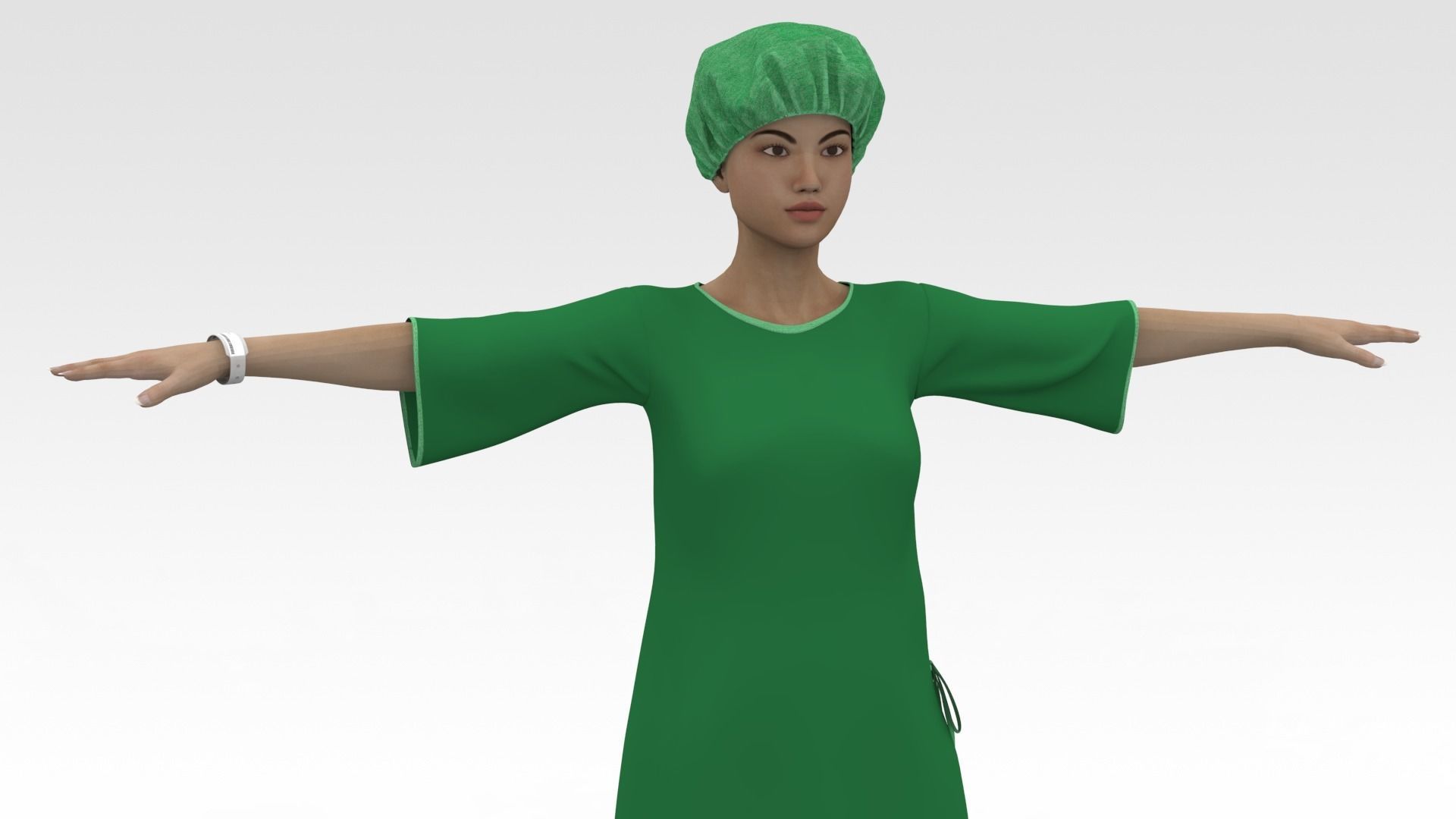 Female Patient with Green Gown 3D model_1