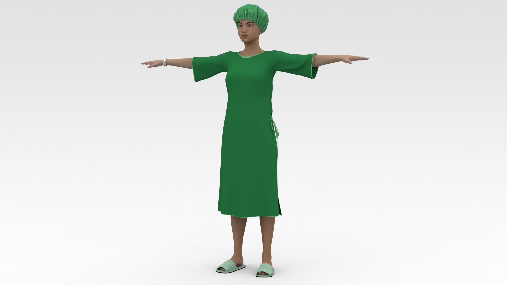 Female Patient with Green Gown 3D model_2