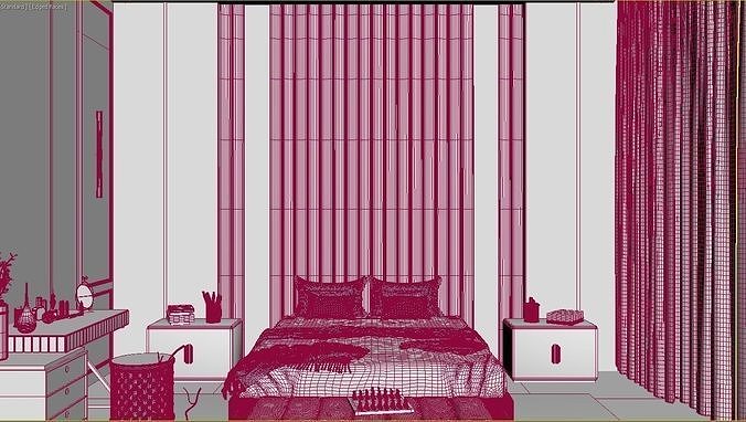 Bedroom modern with accents 3D model 6