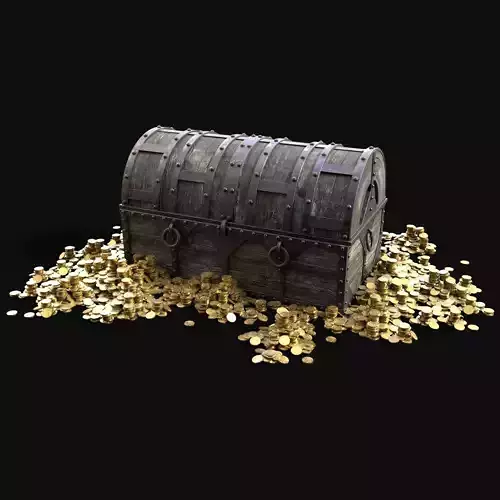 TREASURE CHEST GOLD COIN PILE LOOT BOX PIRATE LOOTBOX Low-poly 3D model