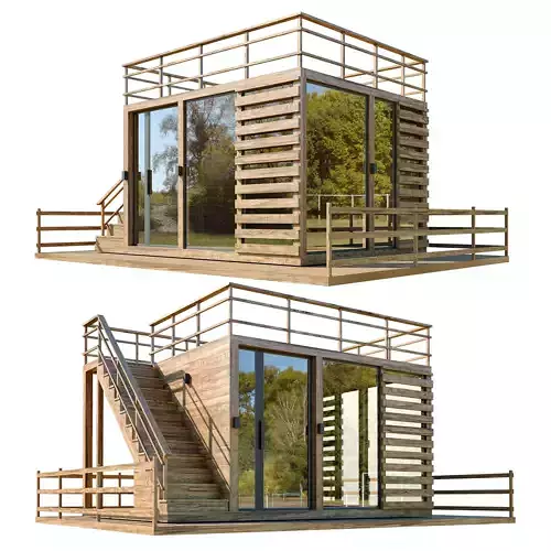 Besedca wooden cabin with stairs and railings 3D model