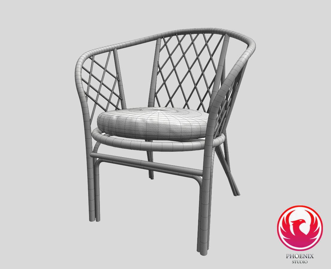 Armchair low poly 3D Model rattan chair Low-poly 3D model_5