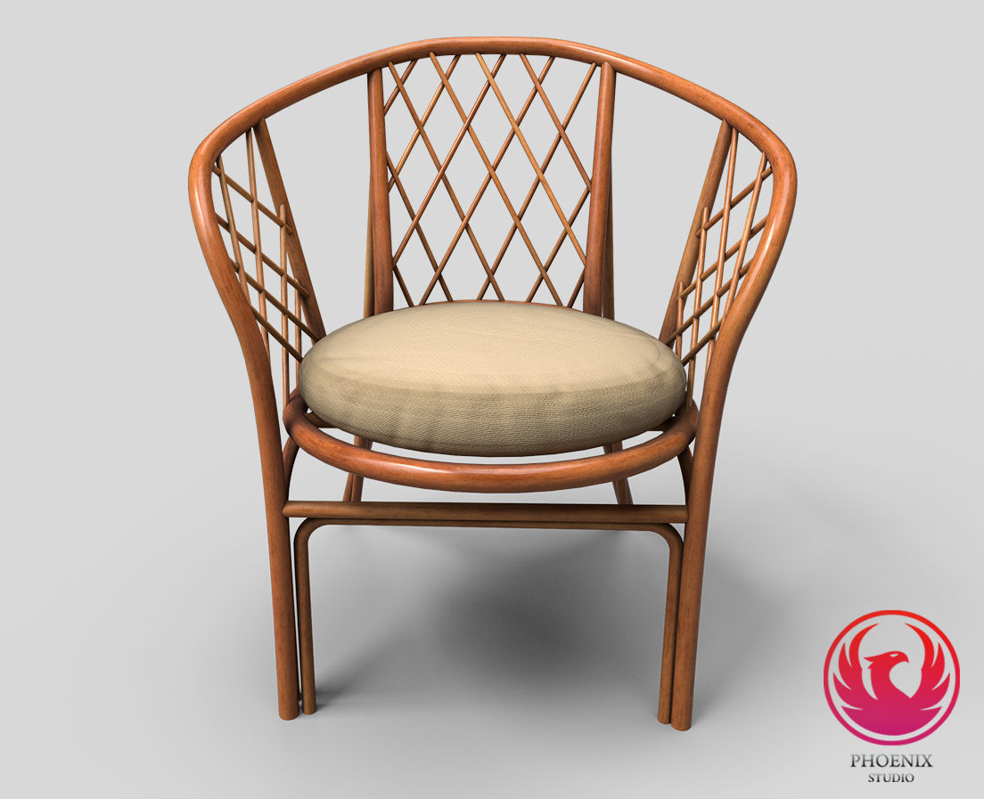 Armchair low poly 3D Model rattan chair Low-poly 3D model_2