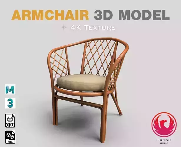 Armchair low poly 3D Model rattan chair