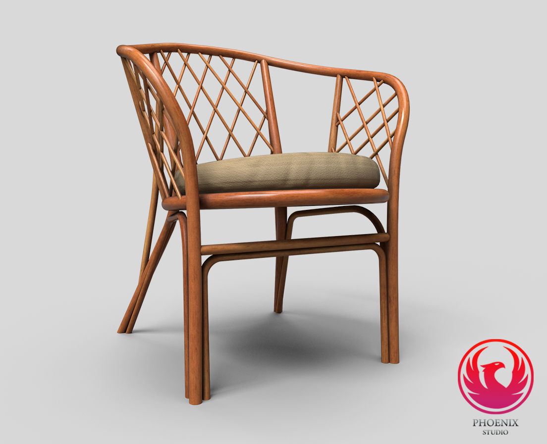 Armchair low poly 3D Model rattan chair Low-poly 3D model_1