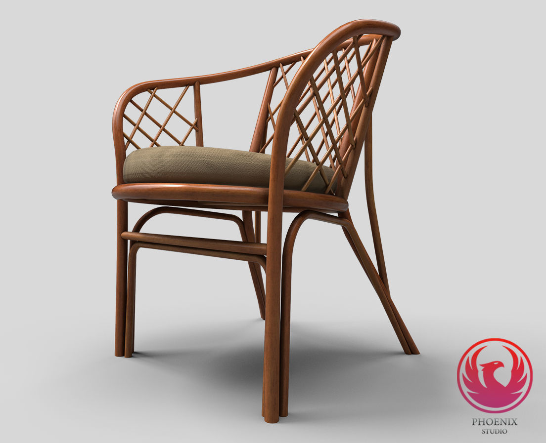 Armchair low poly 3D Model rattan chair Low-poly 3D model_3