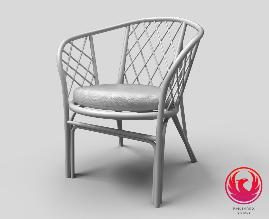 Armchair low poly 3D Model rattan chair Low-poly 3D model_6