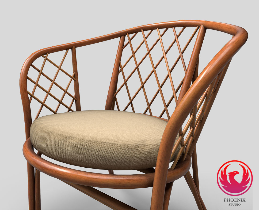 Armchair low poly 3D Model rattan chair Low-poly 3D model_4