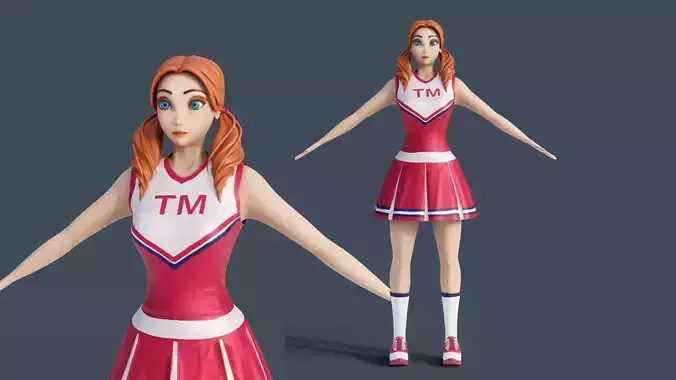 Cartoon cheerleader No Rigged Blender 