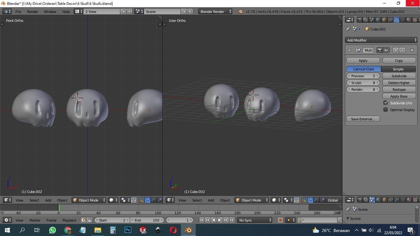 Skulls three wooden 3D print model_1