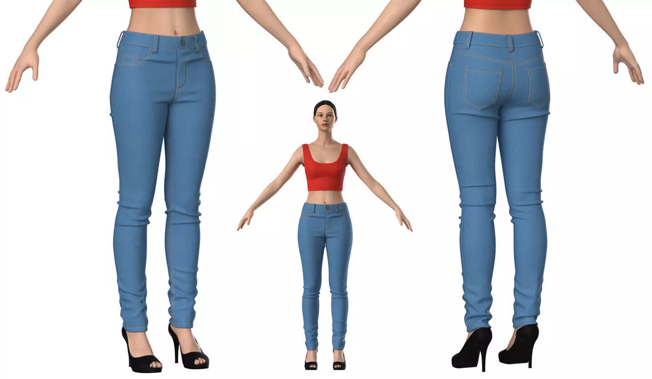 Female Jeans Pants - Marvelous Designer 3D model_0