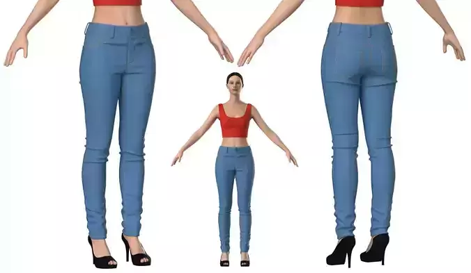 Female Jeans Pants - Marvelous Designer 3D model
