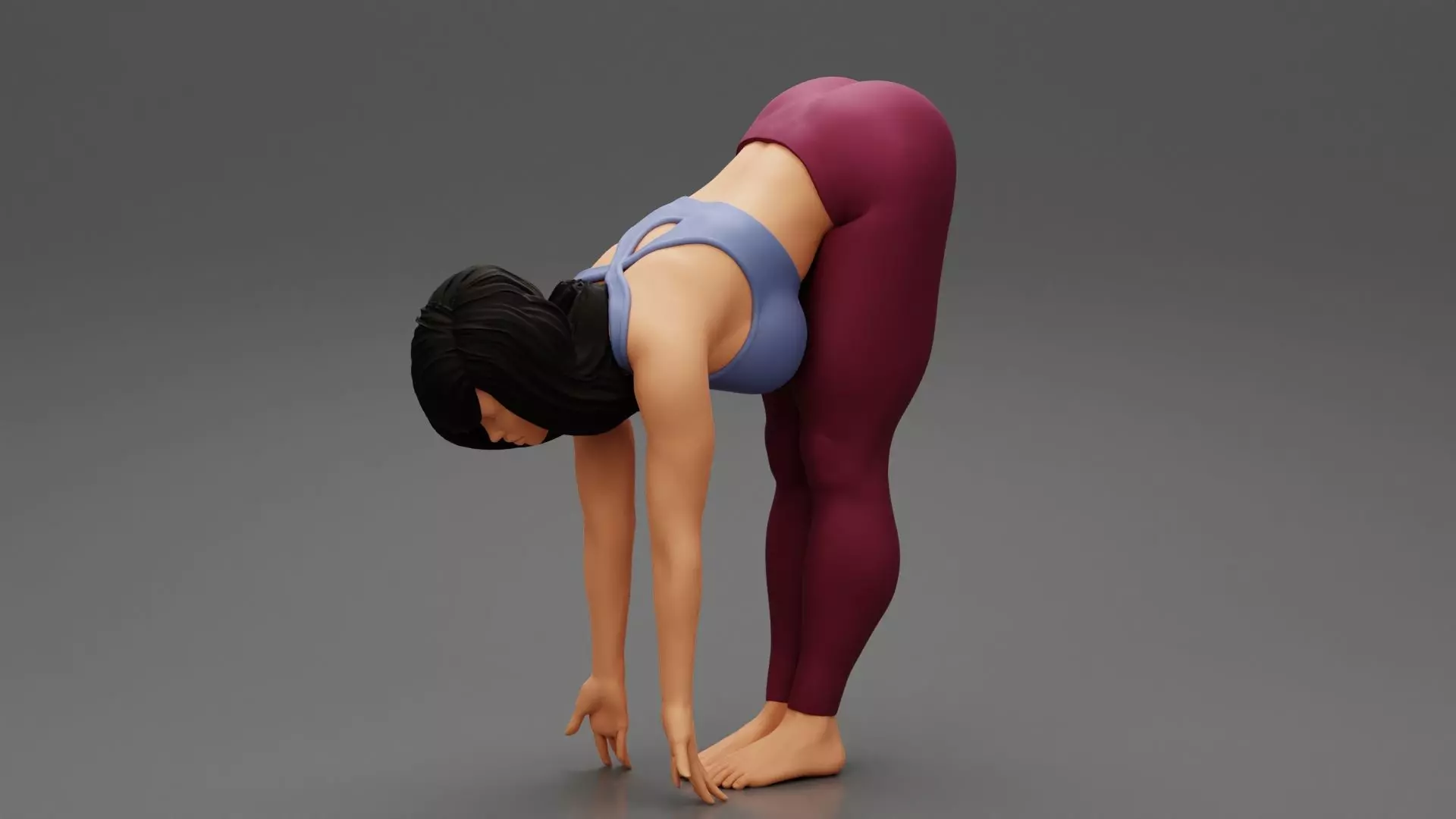 Young Woman Doing Yoga Asana Standing Forward Bend Pose 3D print model_0