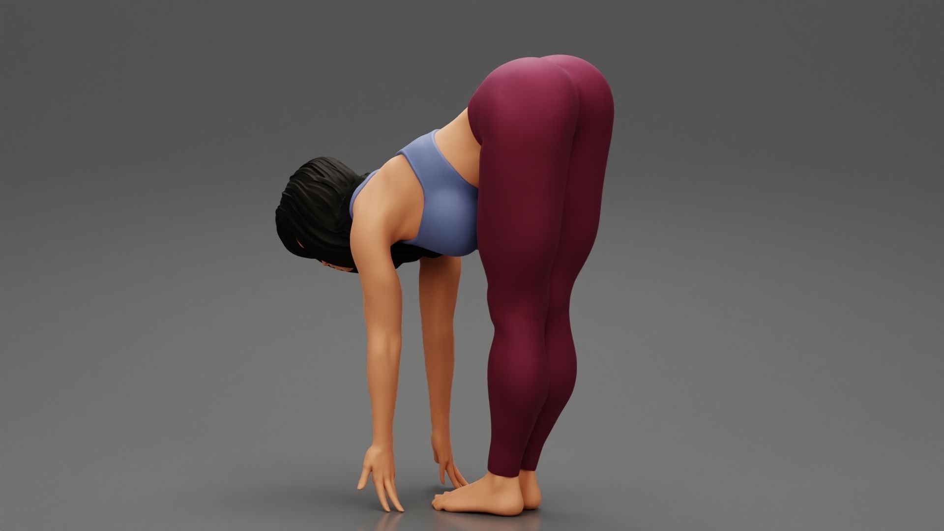 Young Woman Doing Yoga Asana Standing Forward Bend Pose 3D print model_5