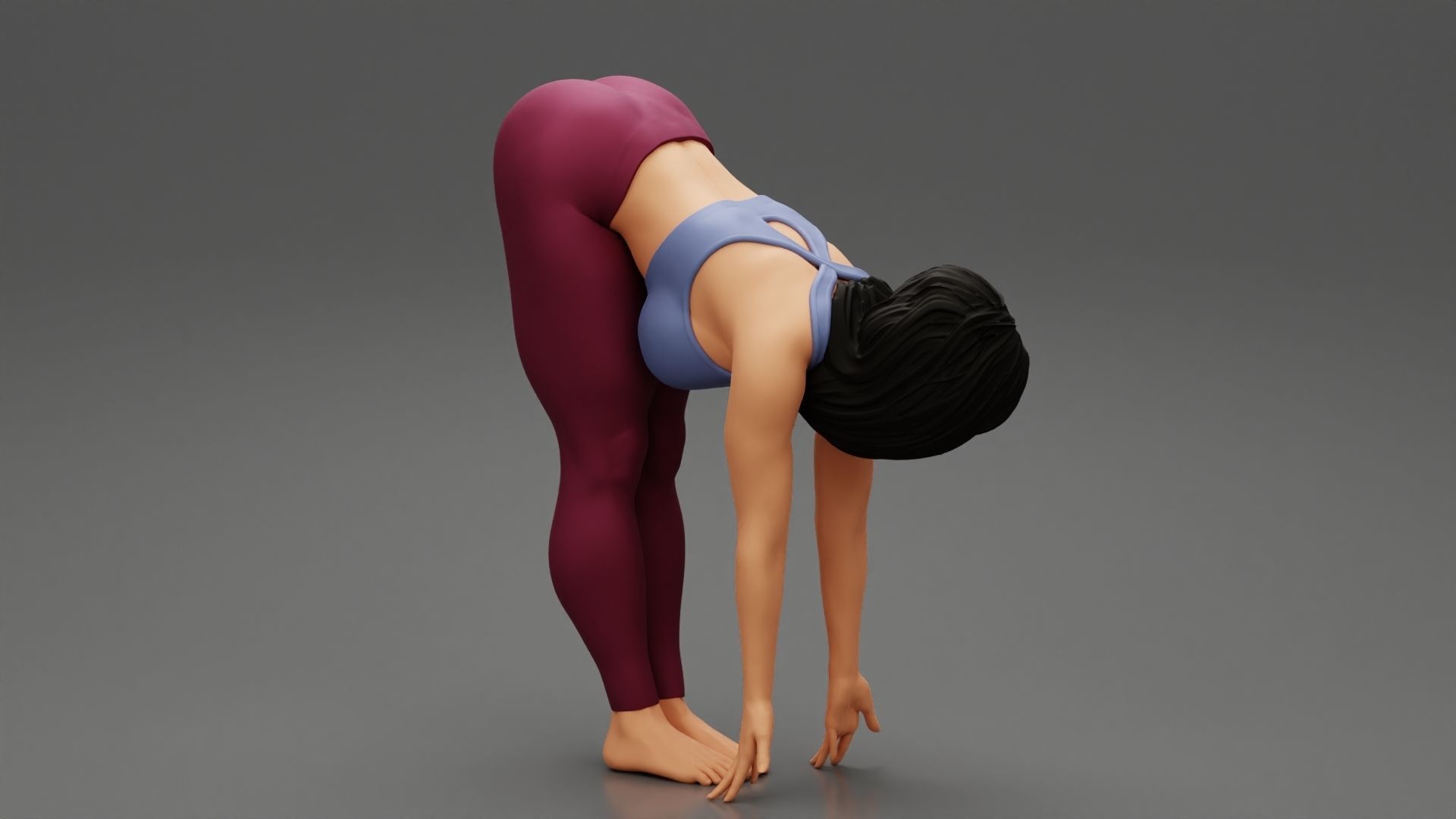 Young Woman Doing Yoga Asana Standing Forward Bend Pose 3D print model_2