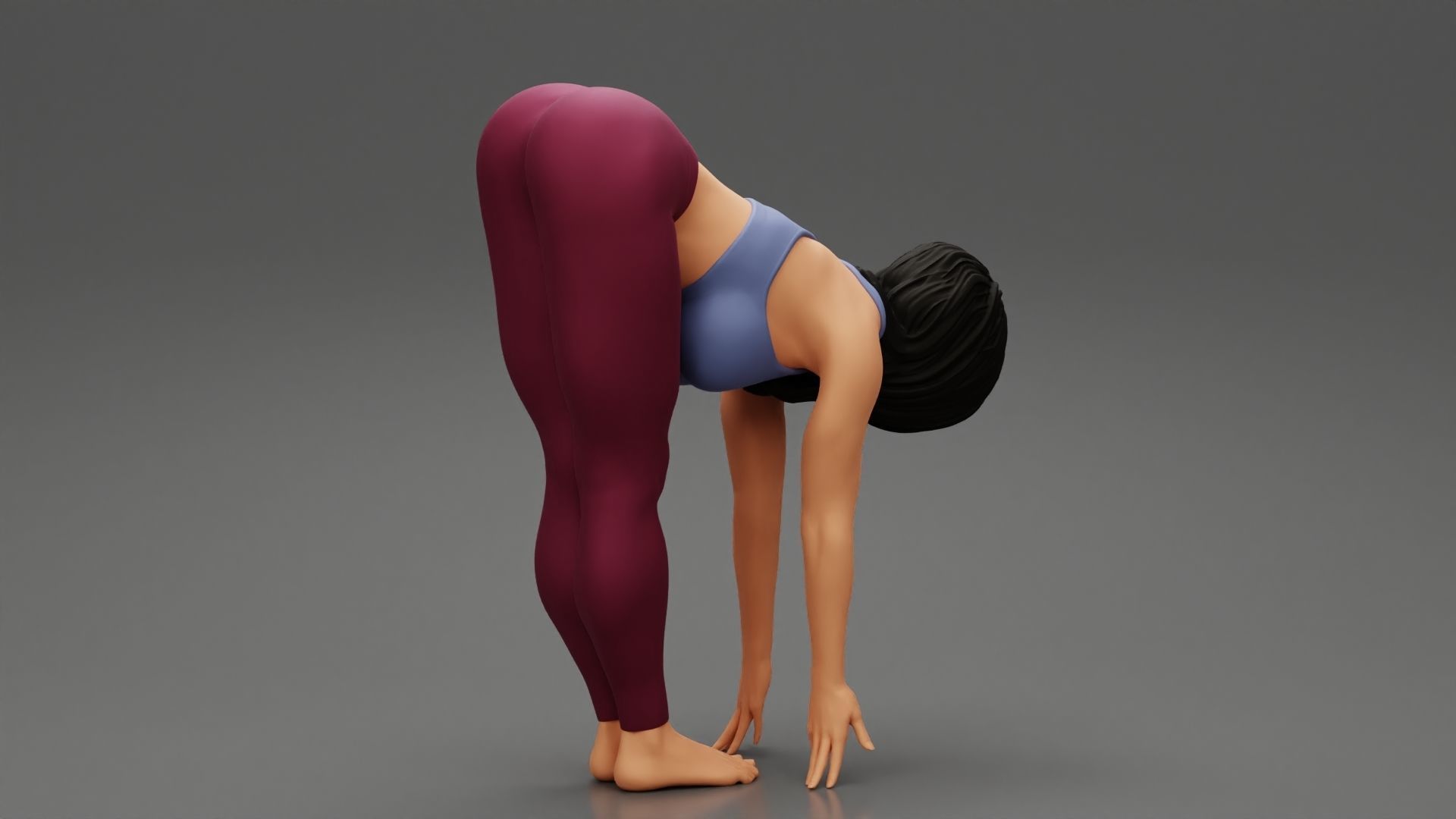 Young Woman Doing Yoga Asana Standing Forward Bend Pose 3D print model_3