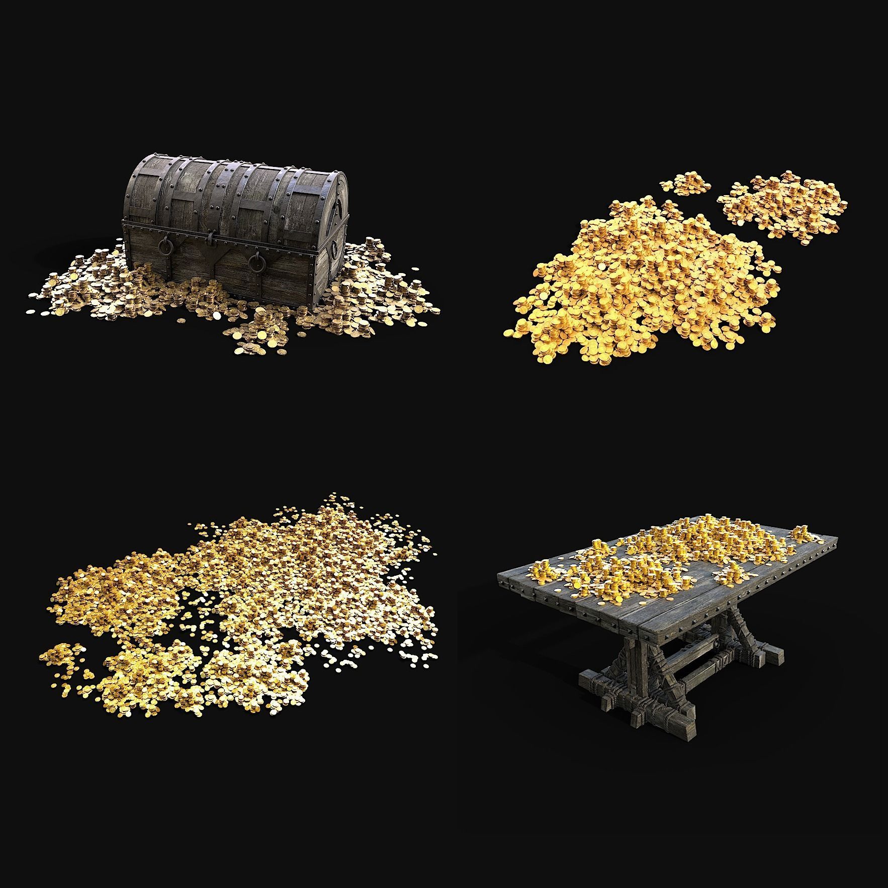 TREASURE GOLD PILE CHEST TABLE LOOT LOOTBOX PIRATE PACK 3D Model Collection_1