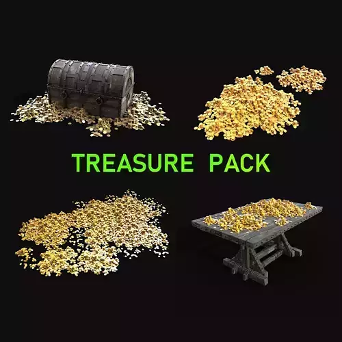 TREASURE GOLD PILE CHEST TABLE LOOT LOOTBOX PIRATE PACK 3D Model Collection