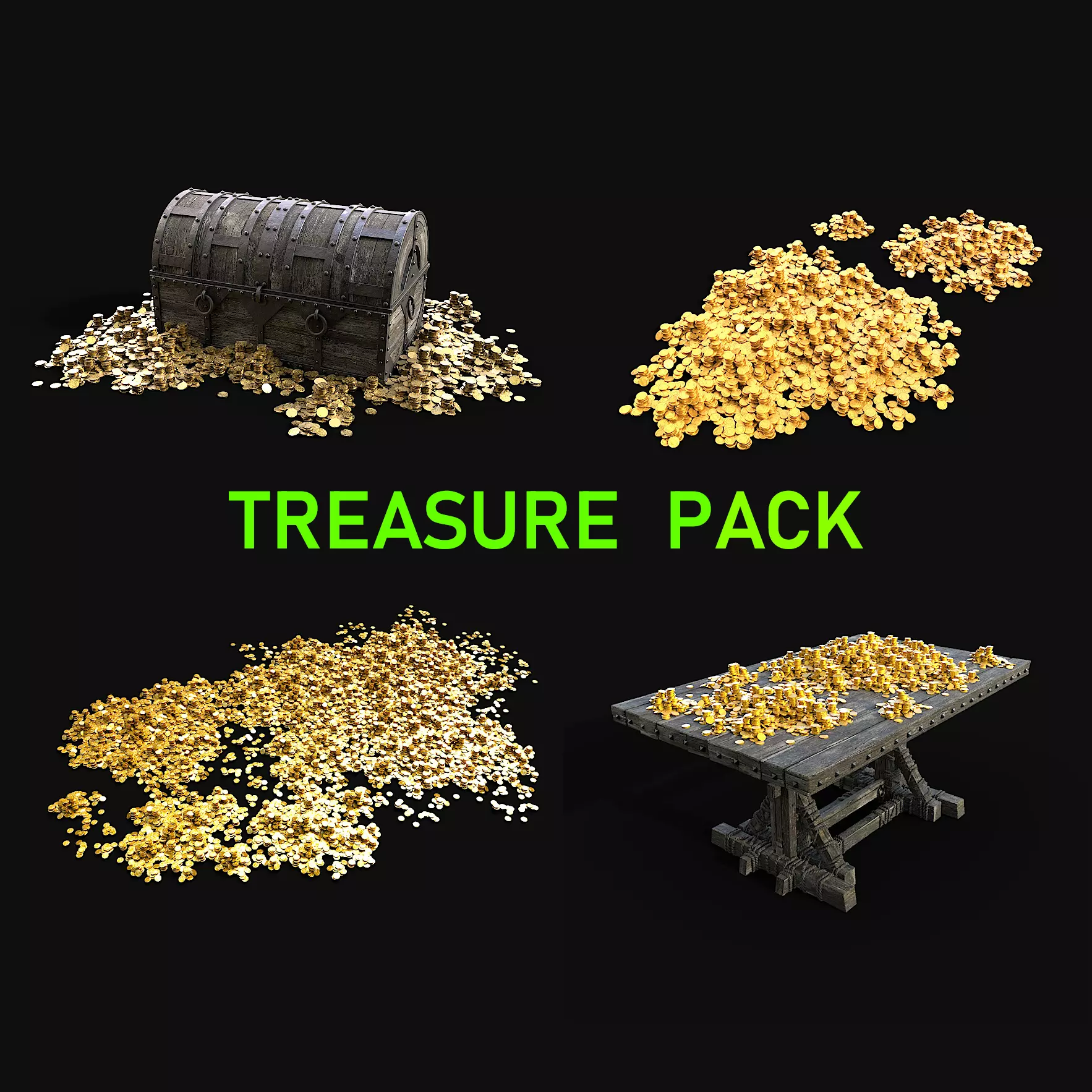 TREASURE GOLD PILE CHEST TABLE LOOT LOOTBOX PIRATE PACK 3D Model Collection_0